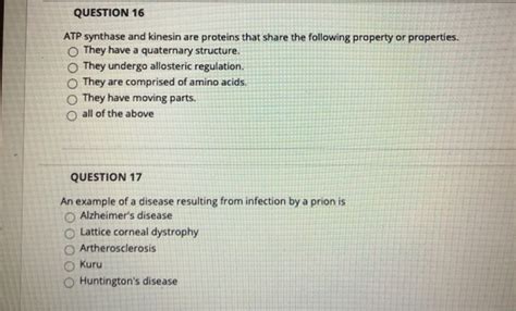 Solved QUESTION 16 ATP synthase and kinesin are proteins | Chegg.com