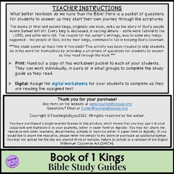 1 Kings Bible Study Questions by Teaching to Equip | TPT