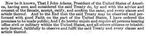 An Agreement in 1796 Confirming the U.S. as a Sovereign, Secular State