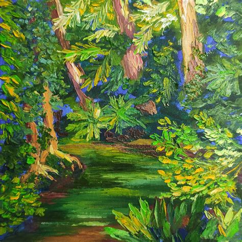 Jungle Landscape Original Art Trees River Impasto Oil Painting | Etsy