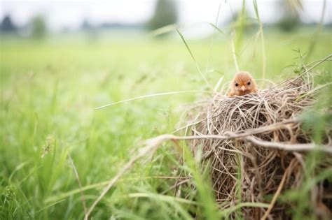 Premium Photo | Wellcamouflaged vole nest in a meadow