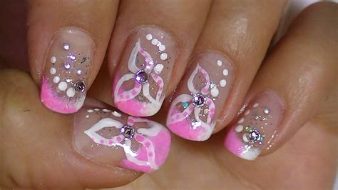 Delicate White Flower ,Pink Nail Art Design video tutorial | Pink nail ...