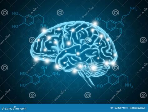 Human Brain Illustration with Hormone Biochemical Concept Background ...