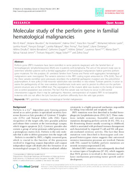 (PDF) Molecular study of the perforin gene in familial hematological ...