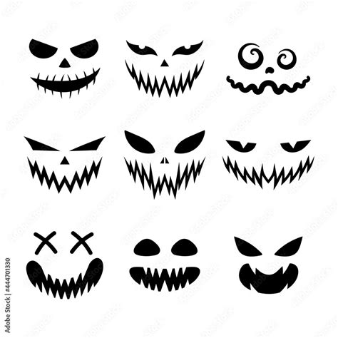 Set of scary and funny faces for Halloween pumpkin or ghost. Jack-o ...