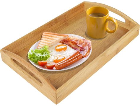 Bamboo Serving Tray - Breakfast Serving Tray With Double Handles For ...