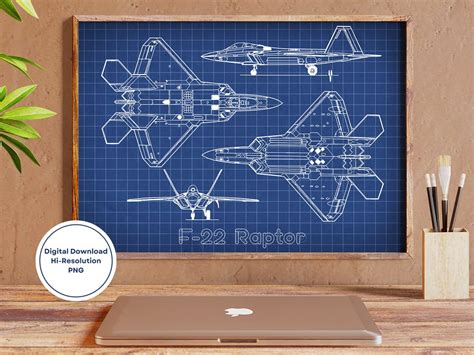 F-22 Raptor Blueprint, F22 Printable Blueprint, Digital Download ...