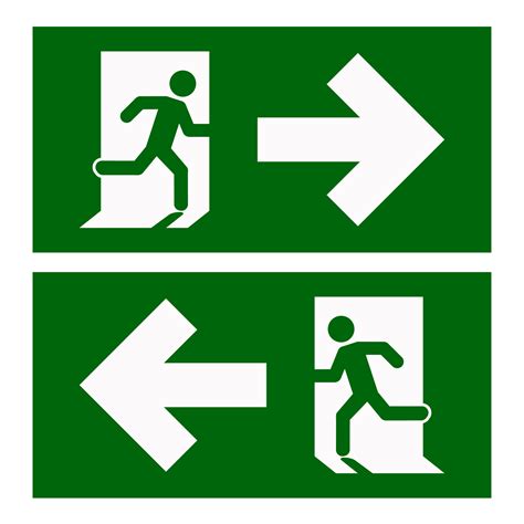 Emergency exit left , Emergency exit right , escape route signs ...