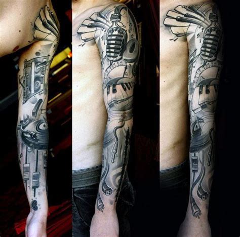 60 Music Sleeve Tattoos For Men - Lyrical Ink Design Ideas | Music ...