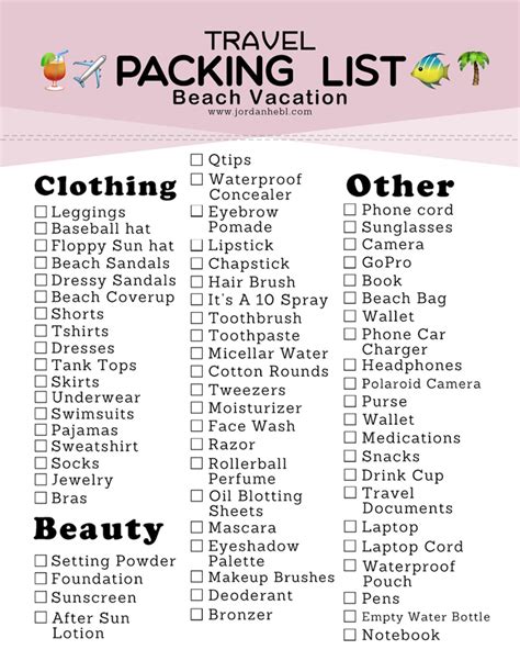 Packing List for a Beach Vacation + Free Printable - Jordan Hepler ...