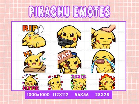 Cute Pikachu Emotes for Twitch or Discord Streamers, 10 Pikachu Emoji ...