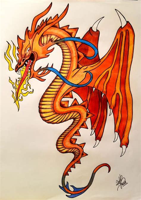 Orange Dragon - Art by MJ - Drawings & Illustration, Fantasy ...