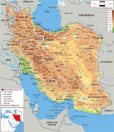 Large physical map of Iran with all cities, roads and airports | Iran ...