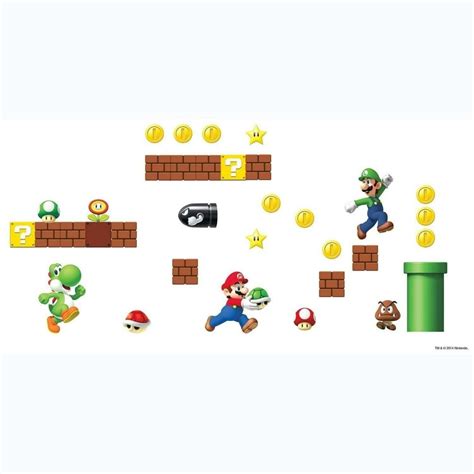 SUPER MARIO Bricks Coins 45 BiG Wall Luigi Nintendo Decals Room Decor ...