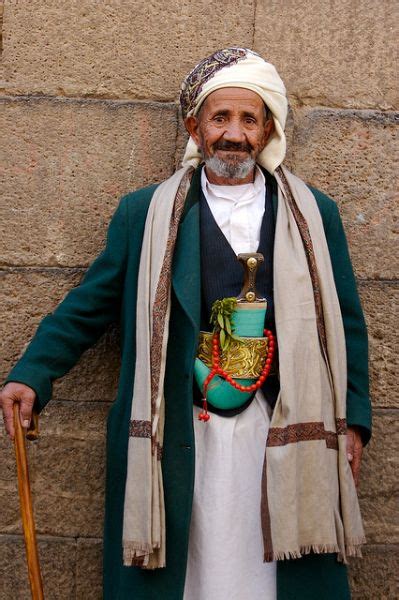 Yemani elder with a prominent display of his jambia. A jambia is a ...