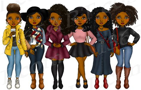 Fall Fashion Black Girls Clipart Planner Illustrations Dolls - Natural ...