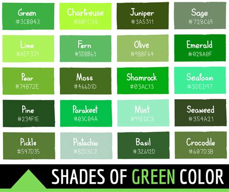 34 nuances de couleur verte avec des noms et des codes HTML ...