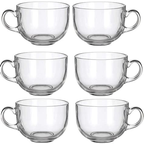 6 Pack Multipurpose Gourmet Coffee Tea Mugs 480 ML-Thick Clear Glass ...