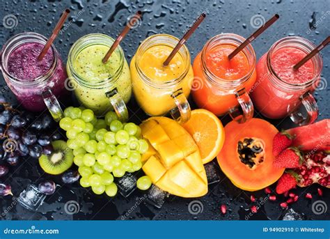 Fresh Color Juices Smoothie Tropical Fruits Multi Stock Photo - Image ...