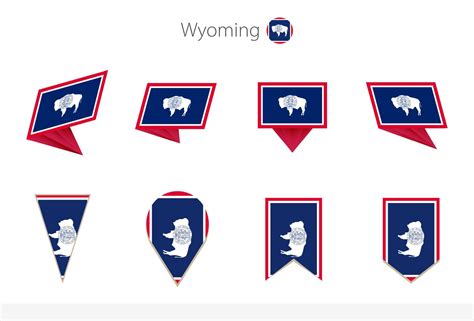 Wyoming US State flag collection, eight versions of Wyoming vector ...