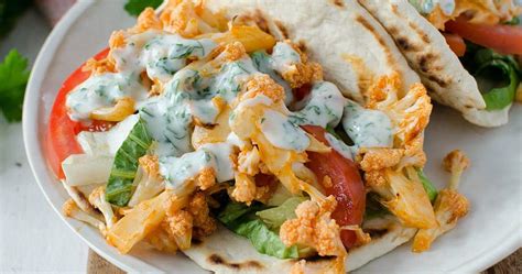 Buffalo Cauliflower Flatbread Sandwiches - Delish Knowledge