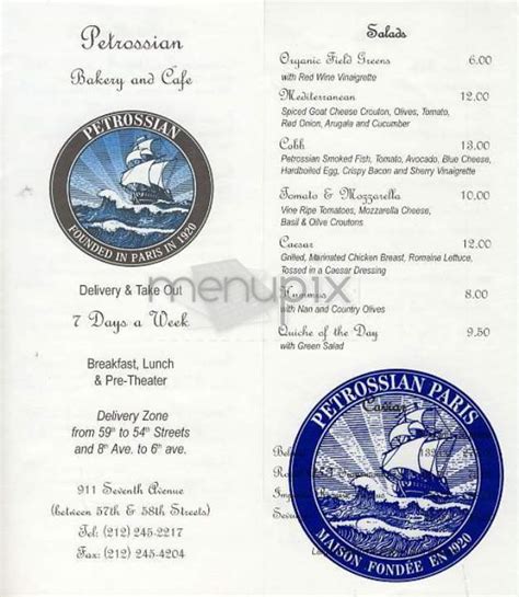 Menu of Petrossian Boutique & Cafe in New York, NY 10019