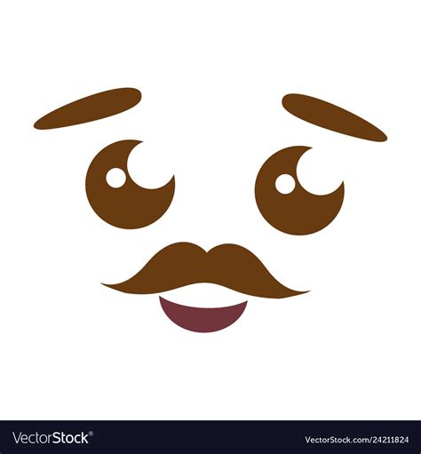 Cartoon kawaii face mustache Royalty Free Vector Image