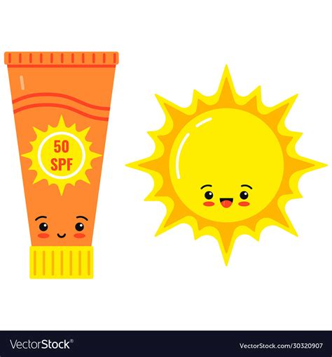 Emoji sunscreen bottle and cute sun icon Vector Image