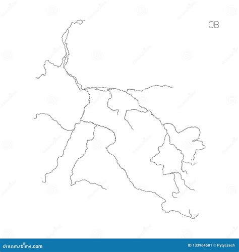 Map of Ob River Drainage Basin. Simple Thin Outline Vector Illustration ...