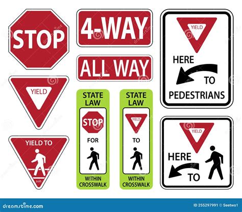 Traffic Road Sign All Way,4-way,stop Here To Pedestrians Warning Stock ...