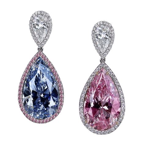 Fancy pink and Fancy light blue diamond earrings | Jacob & Co | The ...