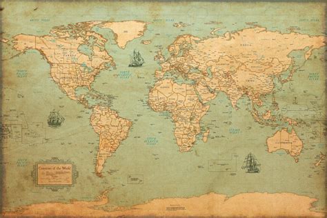 World Map Vintage Style Poster - 24x36": Amazon.co.uk: Kitchen & Home