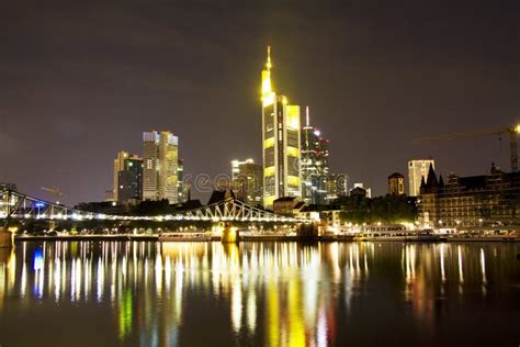 The Frankfurt Skyline At Night Stock Photo - Image of evening ...