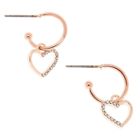 Rose Gold 12MM Heart Hoop Earrings | Claire's US