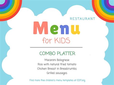 Free Printable Kids Menu Template