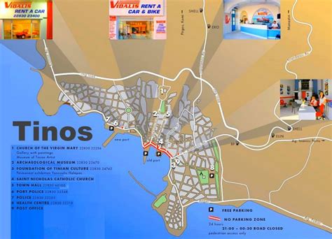 Tinos Town tourist map - Ontheworldmap.com