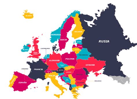 Mapa de Europa con nombres y división política en PDF gratis