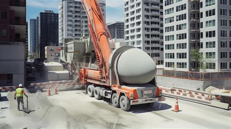 Premium AI Image | a concrete pump truck in operation at a high rise ...