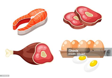 Ikon Datar Daging Ikan Dan Telur Sumber Protein Hewani Makanan Tinggi ...