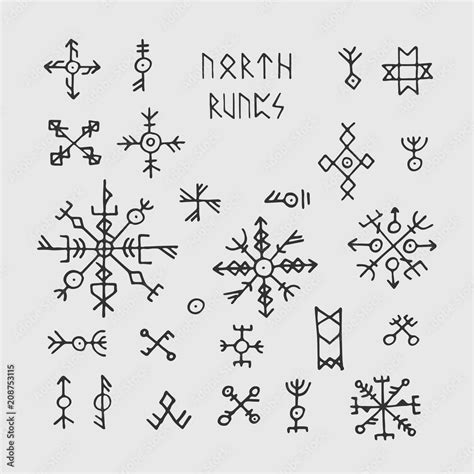 Futhark norse viking runes and talismans. Nordic pagan vector occult ...