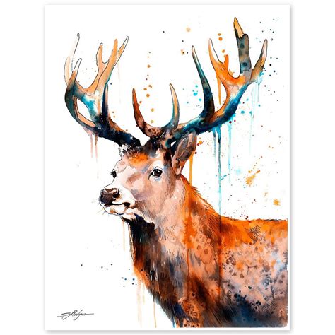 Red deer Stag watercolor painting print by Slaveika Aladjova