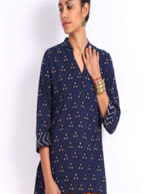 Buy Fabindia Women Navy Hand Block Printed Kurti - Kurtis for Women ...