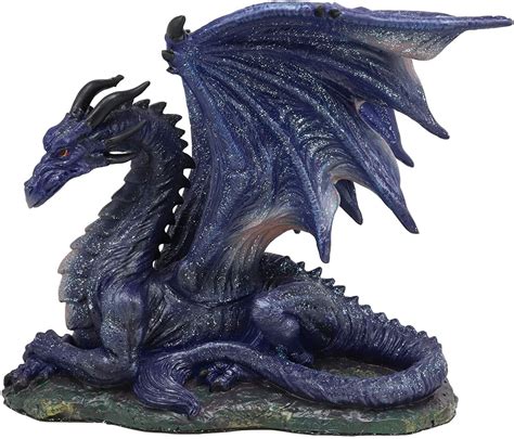 Ebros Fantasy Glitter Blue Midnight Dragon in Repose Statue 8" Long ...