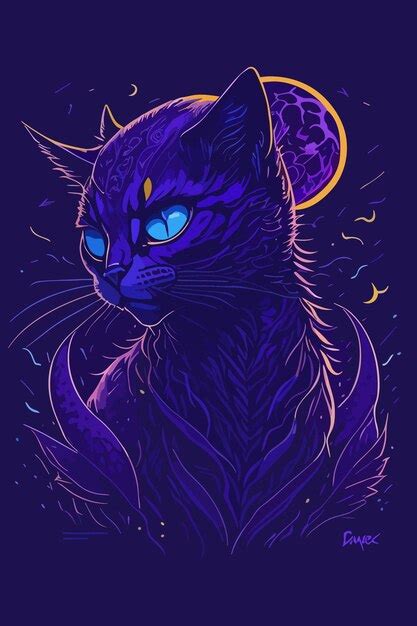 Vector of a cat digital art in purple illustration art design logo ...