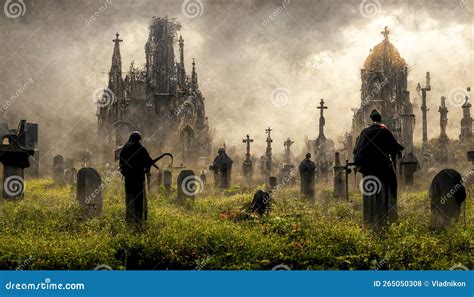 Old abandoned cemetery stock illustration. Illustration of designer ...