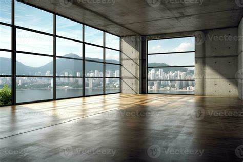 Empty room with panoramic window and mountain view. Generative AI ...