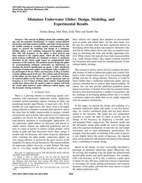 (PDF) Miniature Underwater Glider: Design and Experimental Results