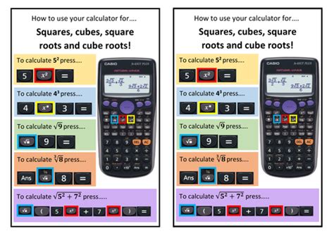 How to use your calculator help sheet for squares, cubes, square roots ...