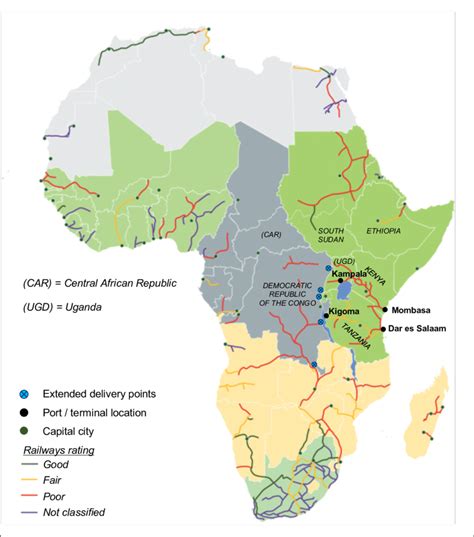 Railroad network in Africa (adapted from AfDB 2015) | Download ...