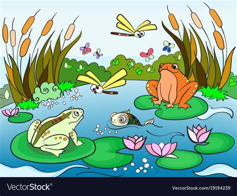 Wetland landscape with animals for adults Vector Image